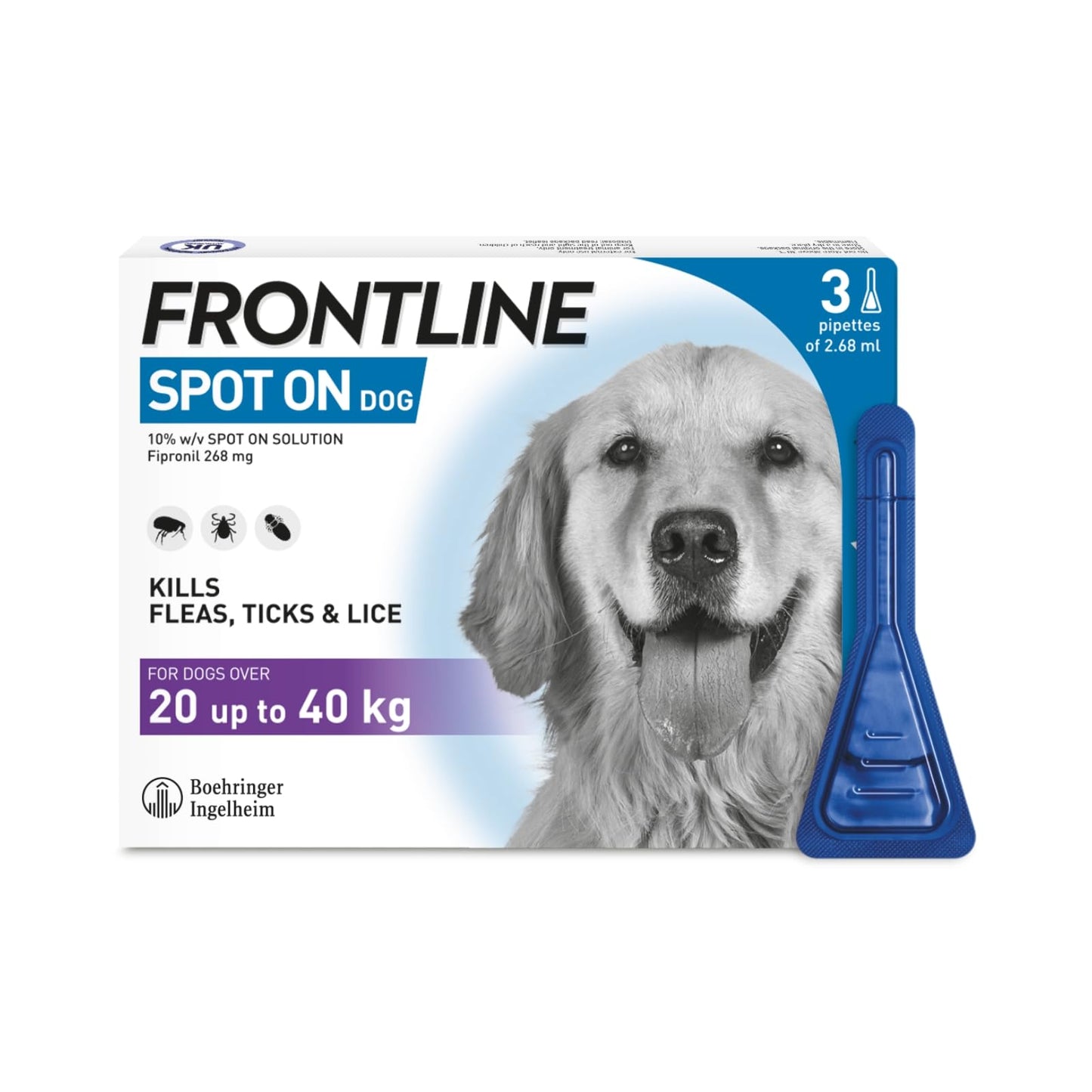 FRONTLINE Spot On Flea & Tick Treatment for Medium Dog (10-20kg) 3 Pipettes
