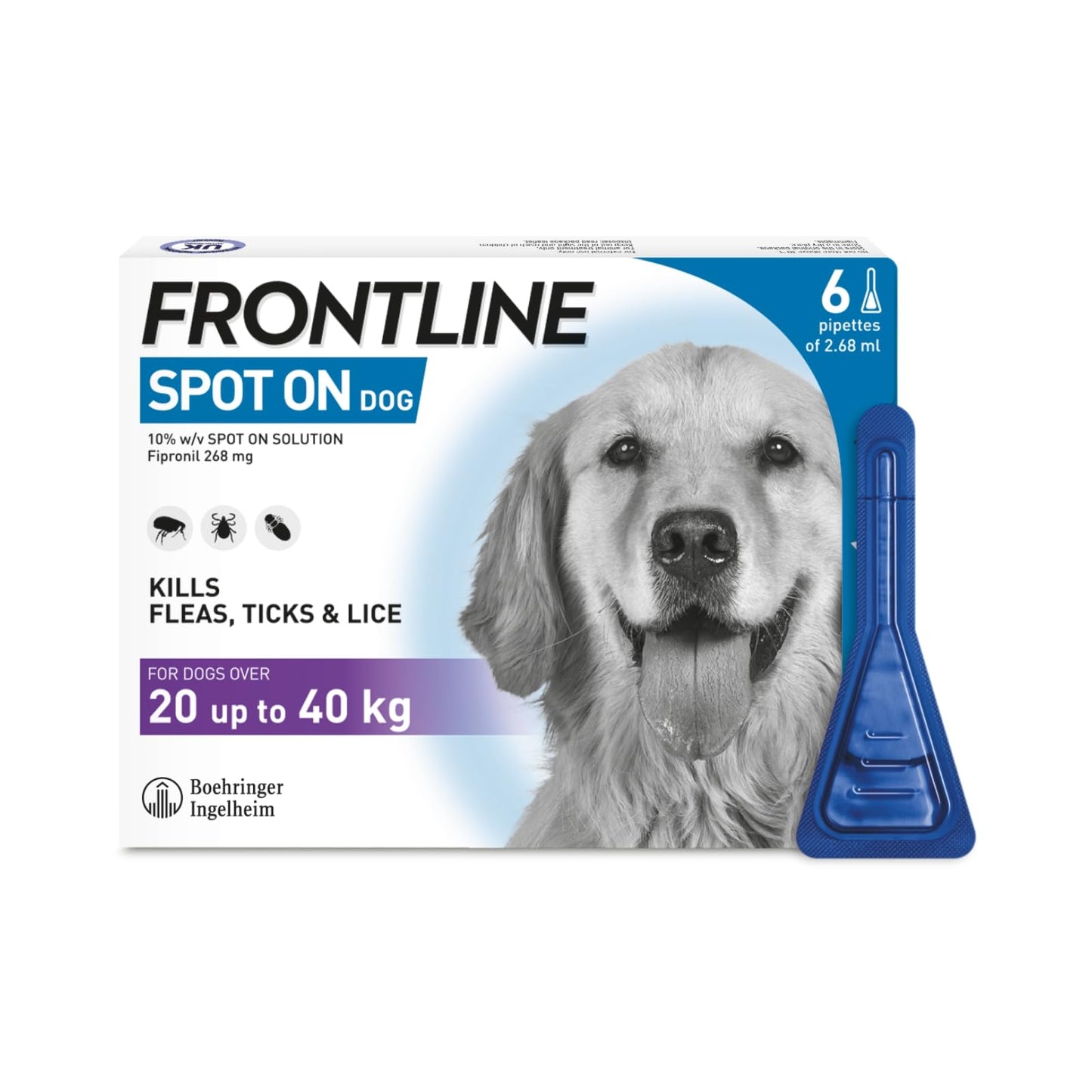 FRONTLINE Spot On Flea & Tick Treatment for Medium Dog (10-20kg) 3 Pipettes