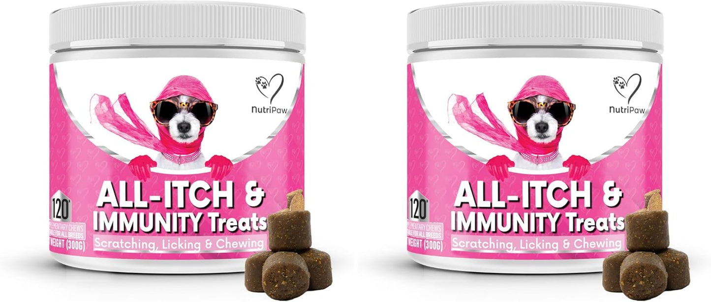 NutriPaw All-Itch Immunity Treats For Dogs - Soothe Itchy Paws, Eyes, Ears, Skin - Stop Itching, Licking, Scratching - Perfect for Small, Medium & Large Dogs - Supports Seasonal Itching