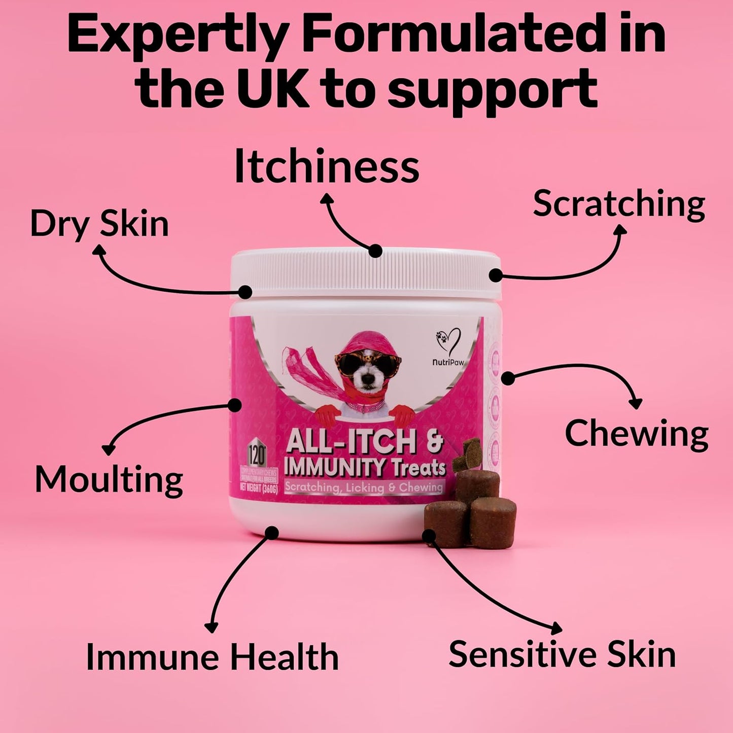NutriPaw All-Itch Immunity Treats For Dogs - Soothe Itchy Paws, Eyes, Ears, Skin - Stop Itching, Licking, Scratching - Perfect for Small, Medium & Large Dogs - Supports Seasonal Itching