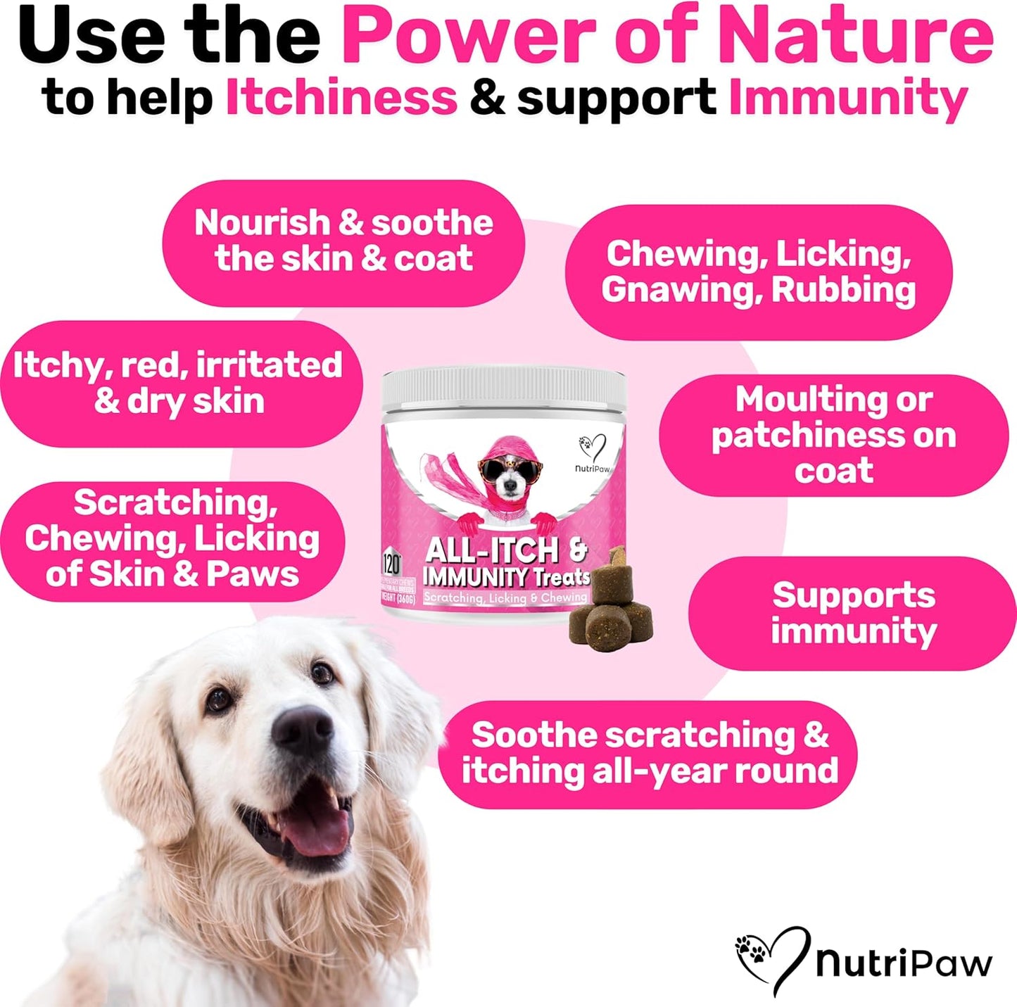 NutriPaw All-Itch Immunity Treats For Dogs - Soothe Itchy Paws, Eyes, Ears, Skin - Stop Itching, Licking, Scratching - Perfect for Small, Medium & Large Dogs - Supports Seasonal Itching