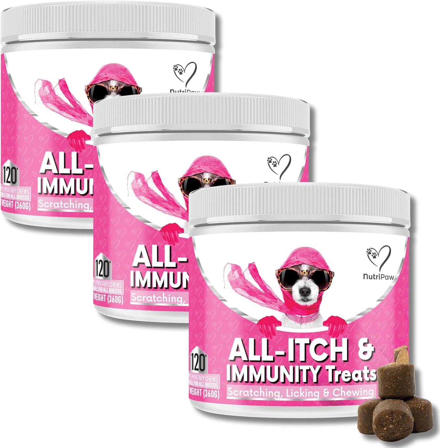 NutriPaw All-Itch Immunity Treats For Dogs - Soothe Itchy Paws, Eyes, Ears, Skin - Stop Itching, Licking, Scratching - Perfect for Small, Medium & Large Dogs - Supports Seasonal Itching