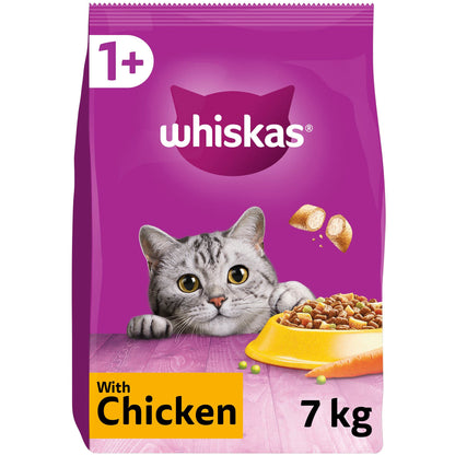 WHISKAS Adult Dry Cat Food 7kg with Tuna Chicken