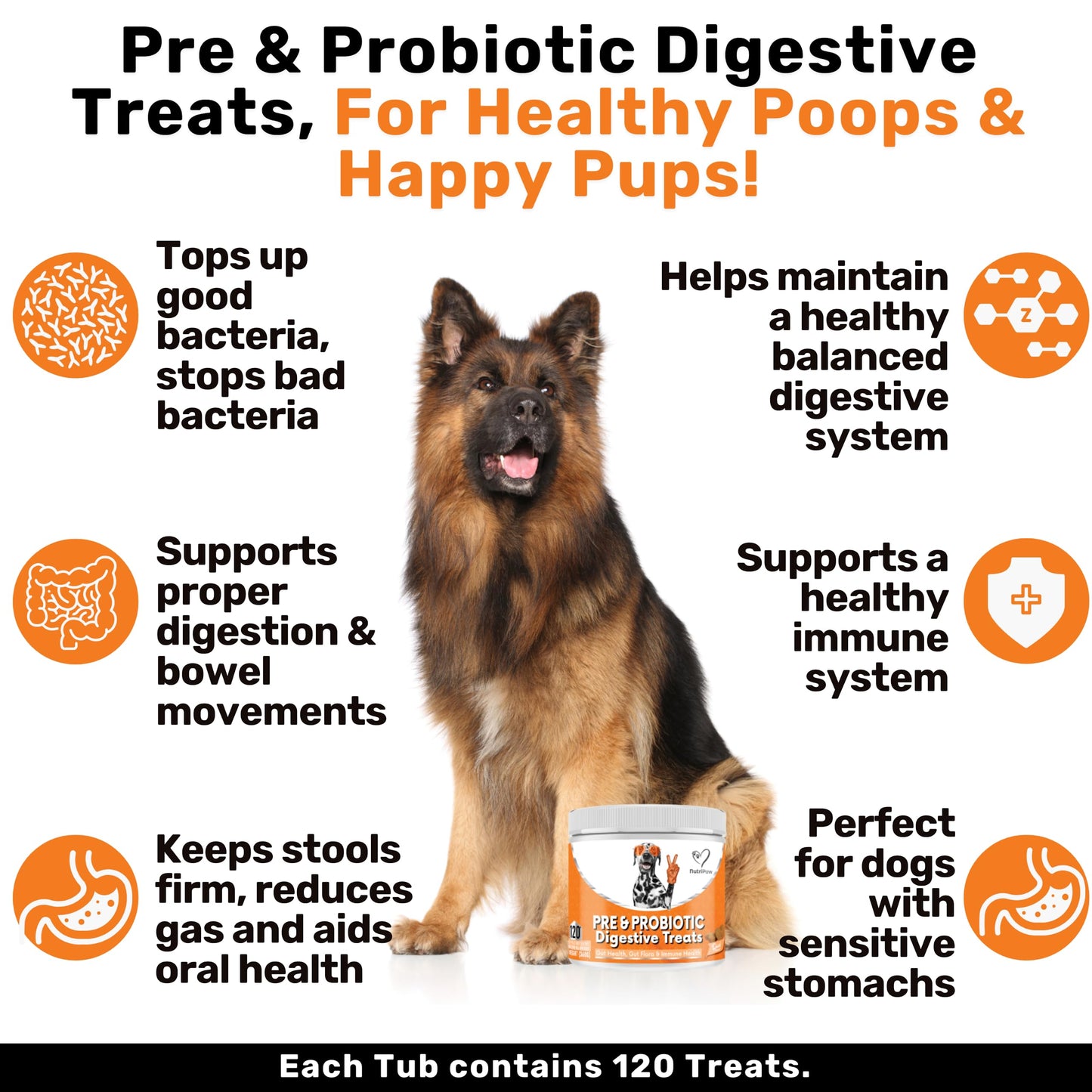 NutriPaw Pre, Pro & Postbiotic Digestive Treats For Dogs - Gut Health, Sensitive Tums, Anal Glands, Scooting, Loose Stools, Smelly, Itchy Ears, Great for all dogs