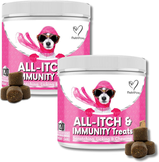 NutriPaw All-Itch Immunity Treats For Dogs - Soothe Itchy Paws, Eyes, Ears, Skin - Stop Itching, Licking, Scratching - Perfect for Small, Medium & Large Dogs - Supports Seasonal Itching