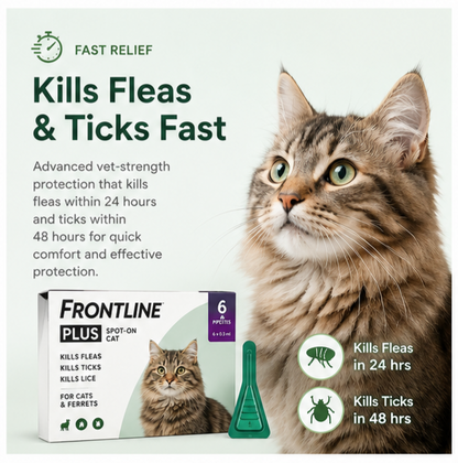 FRONTLINE Plus Flea & Tick Treatment for Cats and Ferrets - 6 Pipettes