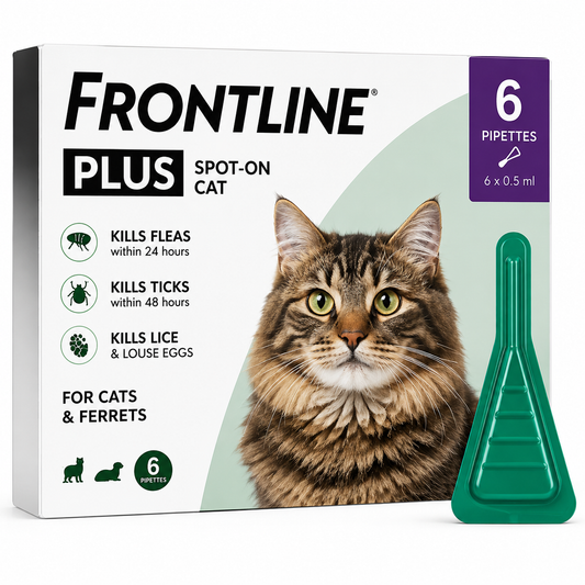 FRONTLINE Plus Flea & Tick Treatment for Cats and Ferrets - 6 Pipettes