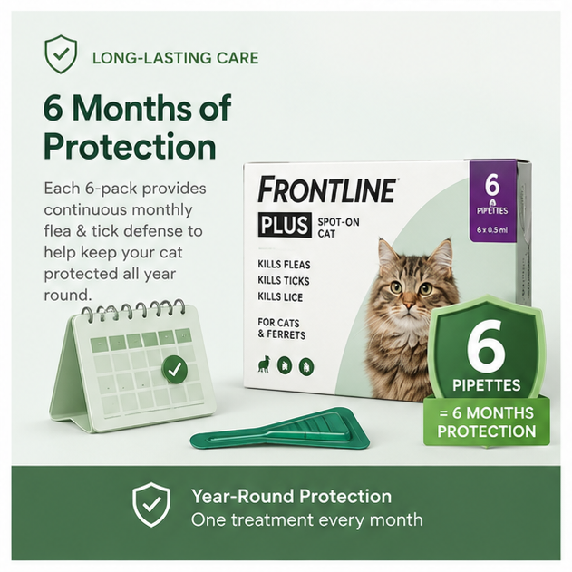 FRONTLINE Plus Flea & Tick Treatment for Cats and Ferrets - 6 Pipettes